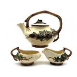 McCoy Pottery Ivy Teapot, Creamer, and Sugar -