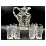 Hobnail Glass Pitcher and (6) Cup Set- pitcher