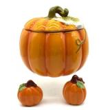 Pumpkin Ceramic Lidded Cookie Jar and Matching