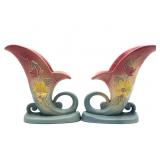 Pair of Hull Pottery Magnolia Cornucopia Vases 9"