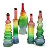(5) Rainbow Colored Glass Bottles in Different
