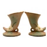 Pair of Weller Pottery Wild Rose Cornucopia Vases