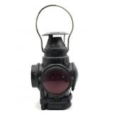 Antique Santa Fe Adlake Railroad Lamp 12"- red,