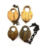 (4) Antique Railroad Locks 4"- not marked for