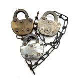 (3) Vintage Railroad Locks 3.5" : Union Stockyard
