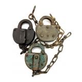 (3) Vintage Railroad Locks 3.5" : Terminal