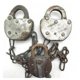 (3) Vintage Missouri Pacific Railroad Locks 3.5"