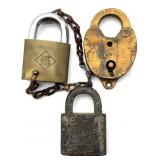 (3) Vintage Railroad Locks 3.5" : Santa Fe Route,