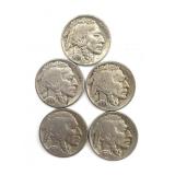 (5) Buffalo Nickels
