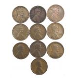 (10) Lincoln Wheat Cents 1909-1912
