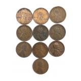 (10) Lincoln Wheat Cents 1909-1916