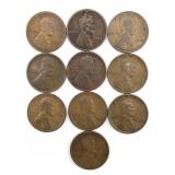 (10) Lincoln Wheat Cents 1909-1912