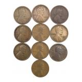 (10) Lincoln Wheat Cents 1909-1915