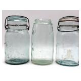 Antique and Vintage Blue Glass Canning Jars-
