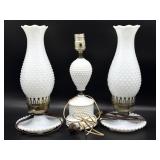 Milk Glass Hobnail Electric Table Lamps 13.5" and