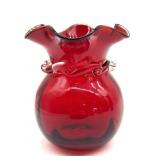 Red Art Glass Hand Blown Vase 5"