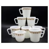 Pyrex Golden Butterfly Mugs and Creamer - chip