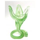 Small Vintage Green Swirled Art Glass Hand Blown