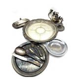 Silver Plate Platters, Butter Dish, and More