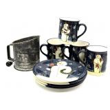 Snowman Cups and Plates and Vintage Sifter -