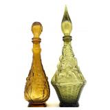 Green and Amber Glass Grape Pattern Bottles 16"