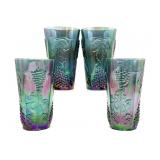 Blue Carnival Glass Grapevine Pattern Cups 5.5"