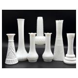 Milk Glass Vases 9" Tall and Smaller