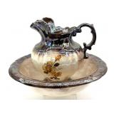 Iridescent Glazed Ceramic Pitcher and Wash Basin