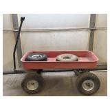 Metal Wagon and (2) Wheels - wagon is 33.5" x