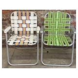 (2) Vintage Woven Seat Folding Lawn Chairs -