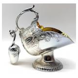 Vintage Metal Sugar Bowl with Scoop 6" Tall