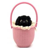 Vintage Wind Up Puppy in Basket Toy - wind-up