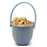 Vintage Wind Up Puppy in Basket Toy - wind-up