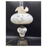 Fenton Glass Hand-Painted Electric Oil Lamp 24" -