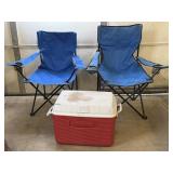 (2) Folding Lawn Chairs and Rubbermaid Cooler-