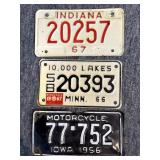 (3) Vintage Motorcycle License Plates : Indiana,