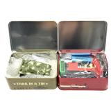 Plastic Toy Tank and Train in Tins- tins are 6'