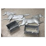 Stamped Aluminum Horses 30', (2) Tin Planters