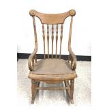 Antique Rocking Chair, Leather Seat 14' Seat