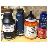 (2) Metal Water Bottles and Supplements (two