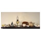 Frankoma Teapot, Oil Lamp, Ceramic Piggy Bank,