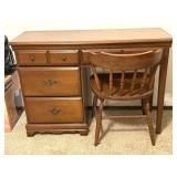 Vintage Wood Desk and Chair - 44.5" x 16.5" x