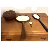 (3) Handheld Vanity  Mirrors & Basket