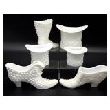 Milk Glass Hat Vases and Shoes 3.5? Tall and