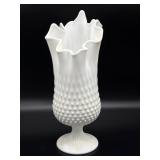 Fenton Hobnail Milk Glass Handkerchief Vase 13'