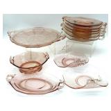 Vintage Pink Glass Handled Plates 13' and Smaller