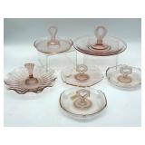 Vintage Pink Glass Handled Sandwich/Serving