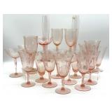 Vintage Pink Glass Stemware Glasses 10.25' Tall