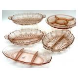 Vintage Pink Glass Divided Dishes 12' and Smaller