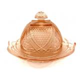 Pink Glass Round Lidded Butter Dish 8.5' x 5'